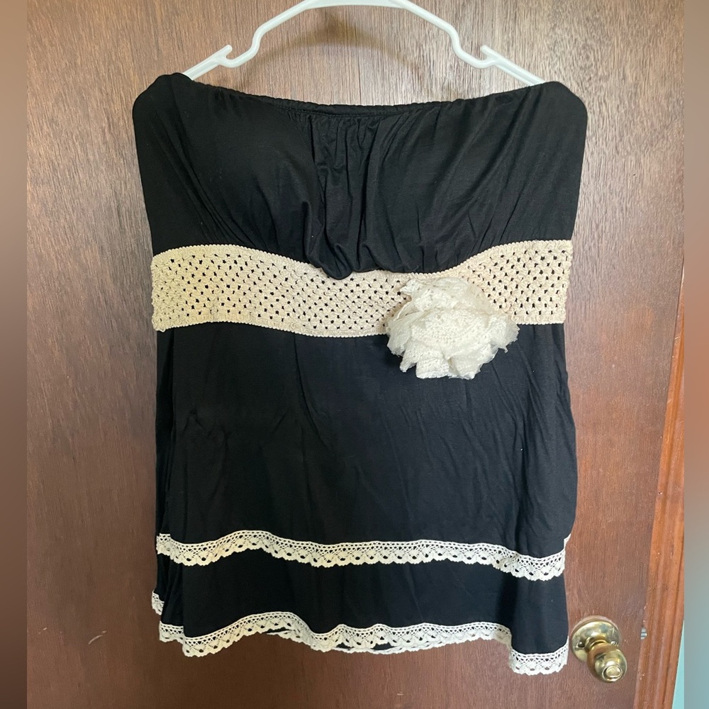 strapless black and cream dress top